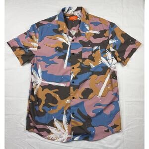 Negative Space Men’s Camo Tropical Multi-color Short-sleeve Button Down Shirt- L